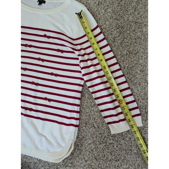 Talbots Lightweight Sweater Ivory with Red Stripes Mini Bows 3/4 Sleeves Size XL - Picture 10 of 11